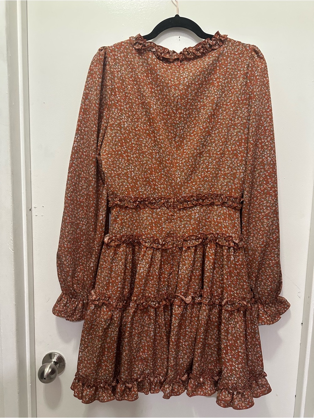 Lulu's Admire You Rust Orange Floral Ruffle Minidress Sz M - Picture 3 of 6